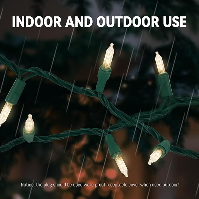 Clear Christmas Lights 100 Count, 21ft Christmas Tree Fairy String Indoor for Bedroom, Warm White Xmas Mini Incandescent String Lights for Outside Decoration, Green Wire