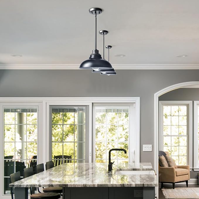 Farmhouse Pendant Light Fixture Black Pendant Lights Kitchen Island Modern for Dinning Room Bedroom Entryway Metal Rod