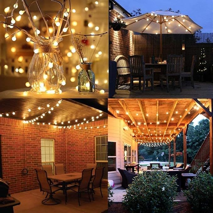 65.6ft Warm White Globe String Lights, 150 LED with 16ft Extended Lead Wire & Remote, 8 Modes, IP44 Waterproof Plug in Linkable Lights for Outdoor Indoor Party Wedding