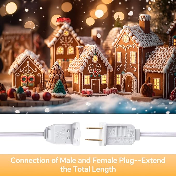 Leelosp 2 Pack Accessory Cord with 15 C7 LED Light Bulb, Christmas Village Houses Light Cord E12 Socket Blow Mold Warm White Bulb with Switch for Christmas Village Trees Crafts Holiday (28 ft)