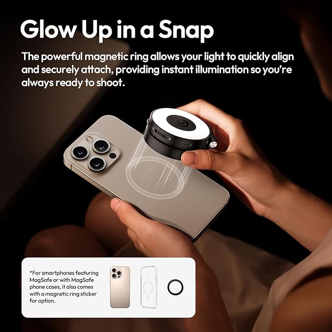 Magnetic Selfie Light, Upgraded ULANZI LM23 360° Phone Ring Light for iPhone Magsafe with Mirror & Stand, LED Phone Fill Lights for Selfies/Video Calls/Conference/Vlogging/Makeup - White