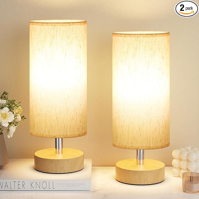 Small Table Lamp for Bedroom Set of 2 - Bedside Lamps for Night Stands, Minimalist Nightstand Light Lamp, Desk Lamps for Reading Room, Kids Room, Living Room, Office, Dorm