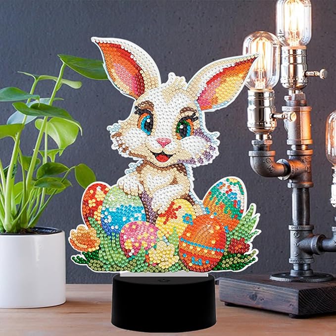 Easter Bunny Eggs Diamond Art Painting Night Light,Diamond Art Painting Kits Desktop Touch Lamp Ornaments for Tabletop Decor Diamond Art Accessories for Adult Beginner Bedrooms Living Room