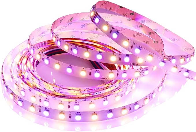 RGBW LED Strip Lights RGB+Warm White(2800K-3200K) 360LEDs SMD 5050 DC 24V Multi-Colored LED Tape Lights Flexible LED Rope Lighting 16.4Ft Non-Waterproof for Bedroom Kitchen Decoration