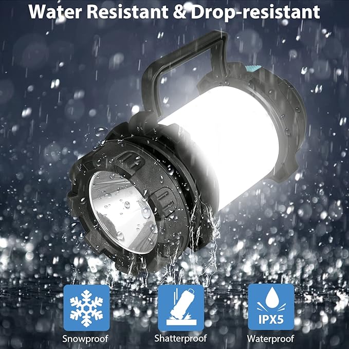 2 Pack Camping Lantern, Outdoor LED Camping Light, Rechargeable Flashlights with 1000LM, 6 Modes, IPX5 Waterproof Portable Emergency Camp Light for Hurricane Survival - Black