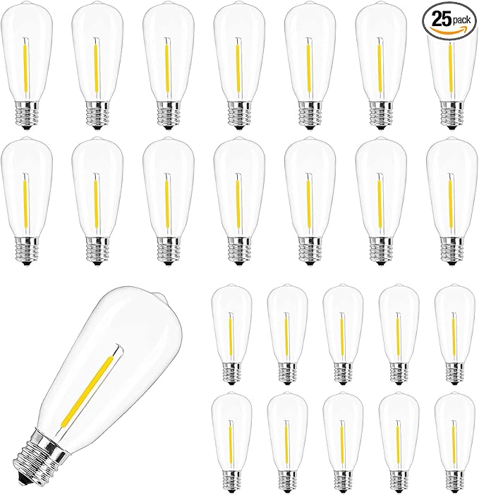 25Pack ST40 LED Replacement Light Bulbs,Vintage Edison Waterproof Shatterproof Dimmable E17 LED Bulbs for Indoor Outdoor Patio Wedding String Lights,0.6 Wat, Warm White, 2700K