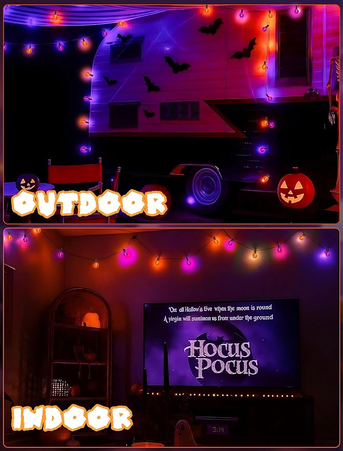 Purple and Orange Halloween Lights,25FT 27 LED G40 Globe String Lights,Waterproof Halloween Decorations for Outdoor Indoor Haunted Patio Home Party Garden Yard Decor