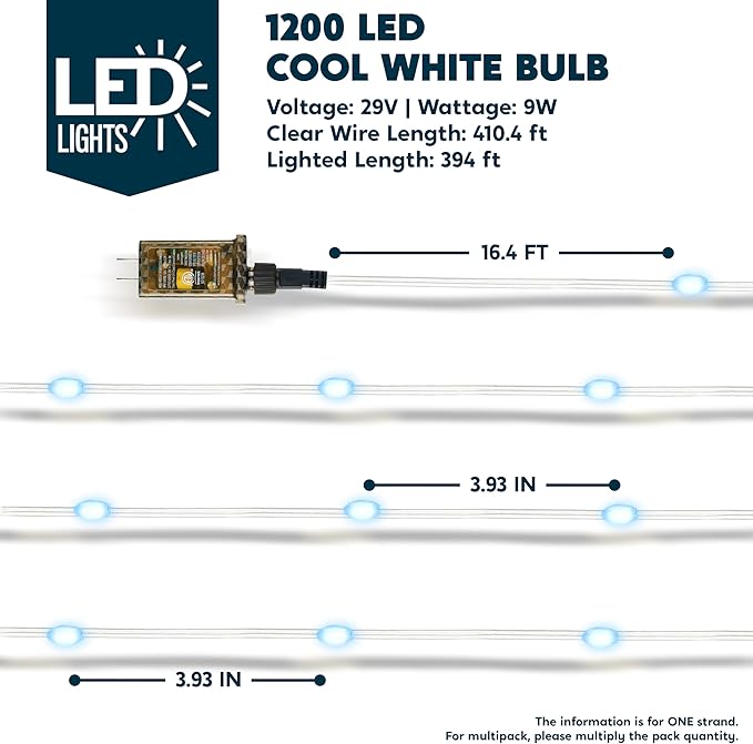 Joiedomi 1200 LED Christmas String Lights Outdoor,394 FT Cool White Fairy Light with Remote 8 Modes Timer, Plug in PVC Clear Wire Lighting Decor with Reel for Indoor Dorm Classroom Bedroom Holiday