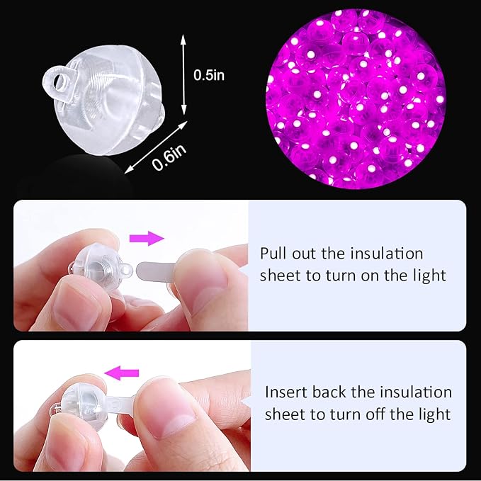ZGWJ 50PCs Pink Balloon Lights Mini, Battery Powered, Long Standby Time Waterproof Tiny Led Round Flash Light for Paper Lantern Balloon Party Easter Eggs Wedding Christmas Halloween Decorations