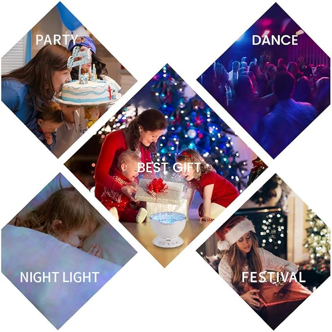 TOMNEW Ocean Wave Projector Sound Machine, Night Light Projector with Remote Control Timer 8 Colors LED Lighting Modes Water Lamp for Kids Adults Bedroom Living Room Party Decorations Gift (White)