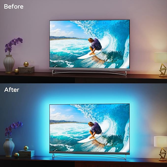 HAMLITE TV Led Backlight 60-65 Inch TV,15Ft TV Lights Behind Monitor HDTV Work Space Decor-20 Colors Changing TV Bias Lighting for Gaming,Living Room Decor