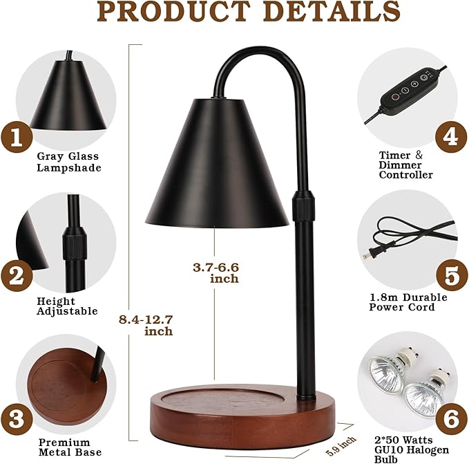 Candle Warmer Lamp with Timer Dimmable 2 Pack, Birthday Gifts for Women Mom, Modern Candle Lamp, Black Candle Warmer for Jar Scented Candles, Home Decor, Wax Melt Warmer with 4 Bulbs