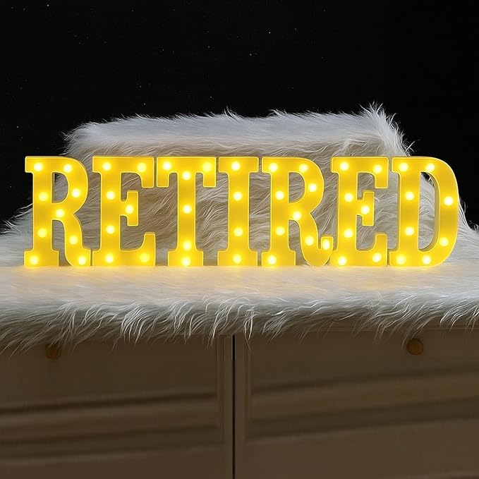 7 Pcs Retired Large LED Letter Sign LED Lights Battery Powered Table Decoration for Happy Retirement Party Decorations