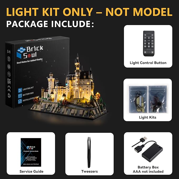 BrickSoul LED RC Light Up Kit Compatible with Lego Neuschwanstein Castle 21063 Building Set for Adults, Upgraded RC Version with Brightness and Light Adjustment, Lighting Accessories, Not 21063 Model