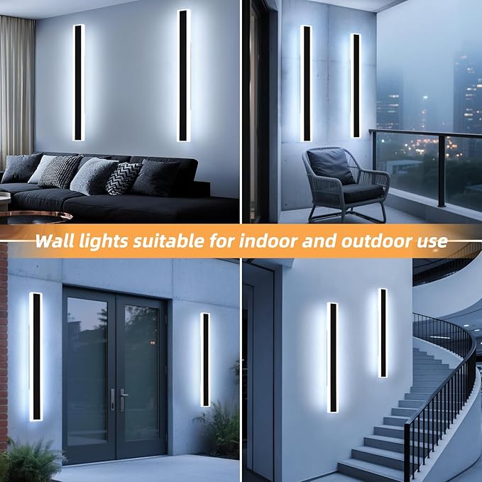 Mikeru 2Pack 47.2inch Long Led Wall Light, 6000k Cool White Modern Outdoor Wall Light Ip65 Waterproof Black Acrylic Porch Exterior Lighting Fixtures, Exterior Wall Mount Lights