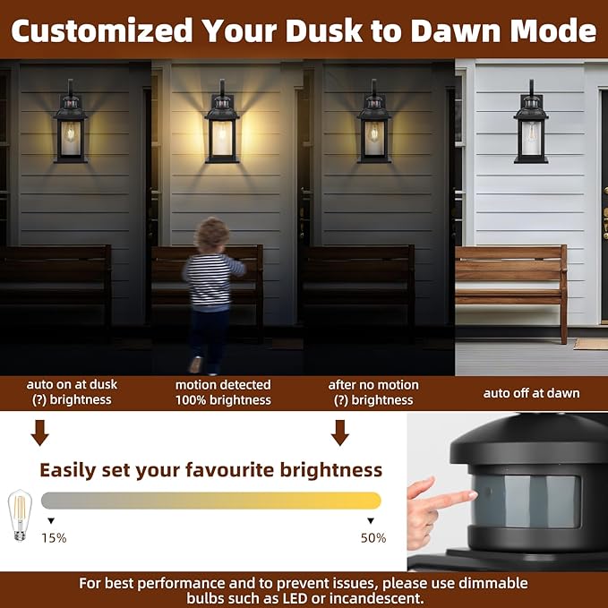 Matte Black Motion Sensor Outdoor Lighting Dusk to Dawn 2-Pack, Anti-Rust Aluminum Outdoor Light Wall Mounted House Exterior Light Fixture IP65 Waterproof Outside Wall Lantern Garage 16”