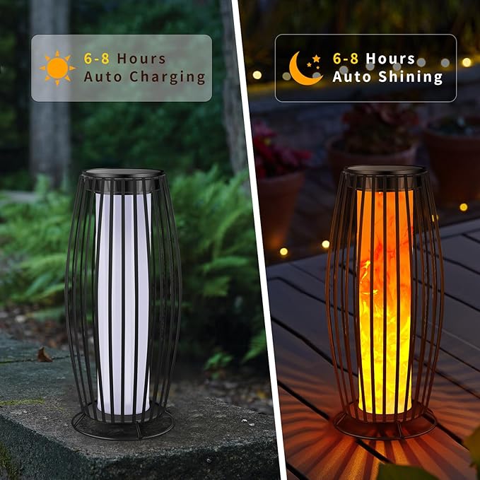 Solar Outdoor Floor Lamp, Flickering Flame Solar Outdoor Light,Solar Lanterns Outdoor Waterproof, Auto On/Off Solar Lantern for Porch, Garden, Patio, Lawn, Deck, Decorating