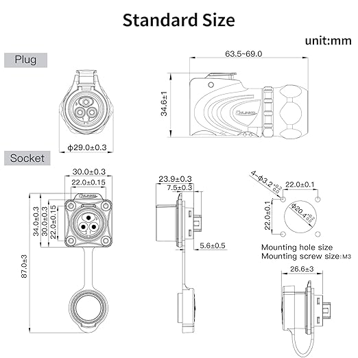 CNLINKO LP20 Reverse Mount 3-Pin Waterproof Circular Electrical Connector, IP68 Female Plug Male Socket for Automotive Machinery and Outdoor Use Quick Connect Aviation Connector (Metal Plug)