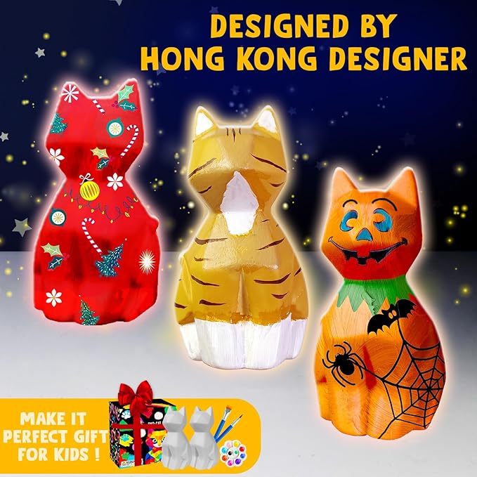 Goody King Paint Your Own Cat Lamp Kit, 2pcs DIY Cat Crafts Night Light, Arts & Crafts for Kids Ages 8-12, Painting Kit for Girls Boys Age 4 5 6 7 8+, Art Supplies Creative Gift for Birthday, Party