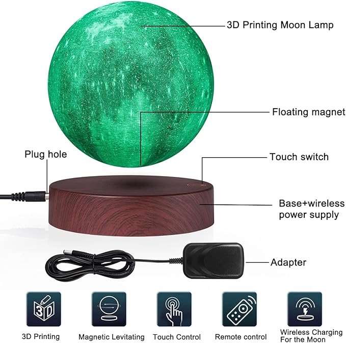 VGAzer Levitating Moon Lamp 5.9 Inch 16 Colors Galaxy Moon Lamp 3D Moon LED Light with Remote Control for Birthday for Baby, Children, Girls, Boys (Round Base)
