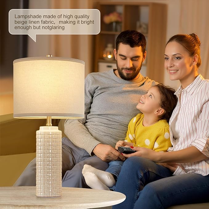Luvkczc 24.8" Modern Ceramic Bedside Lamp Set of 2, 3 Color Temperature&Bulbs Included - Farmhouse Nightstand Lamps for Living Room Bedroom End Table Office Entryway