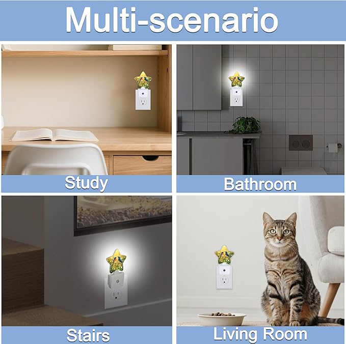 Bird Flower Night Lights Plug Into Wall,Spring Watercolor Birds Star Night Light for Kids,Nightlight with Dusk to Dawn Smart Sensor for Bedroom Bathroom Decor,Children Women Men Gift