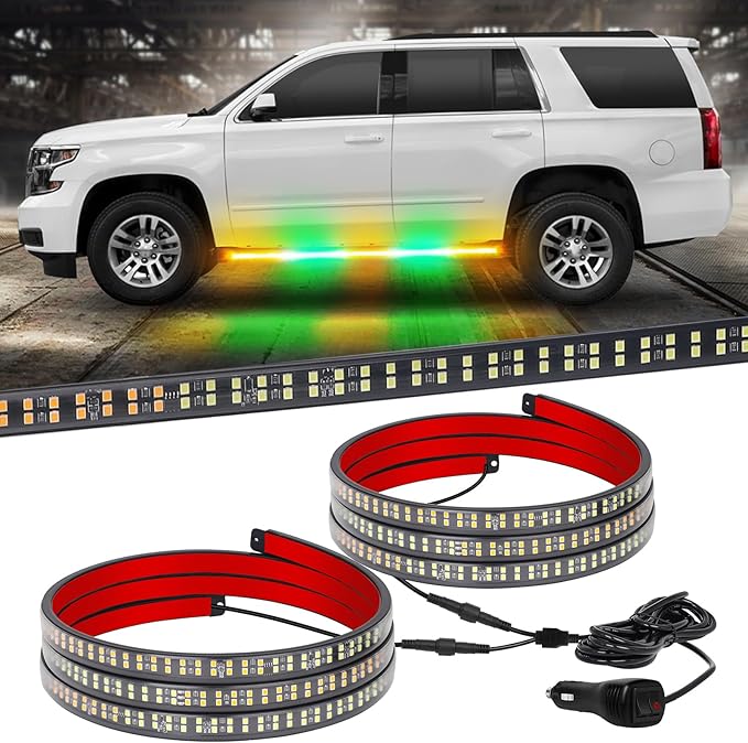 XRIDONSEN 2PCS 60 inch Amber Green Emergency Lights Strip 720 LED Running Board Strobe Lights Side Flashing Warning Safety Caution Lights for Tow Plow Trucks Construction Vehicles Pickup SUV Jeep