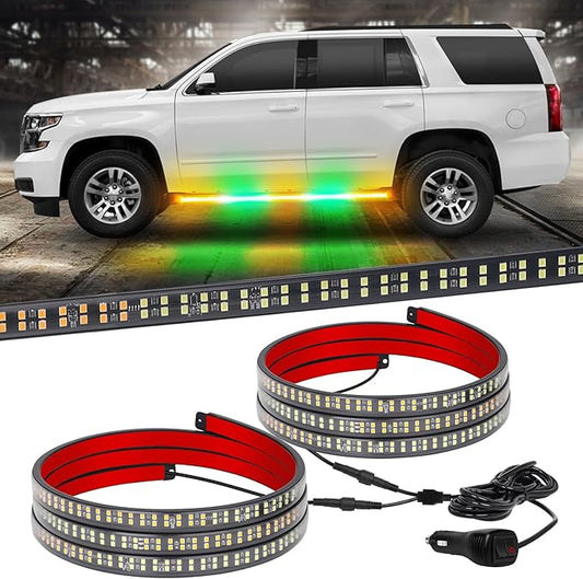 XRIDONSEN 2PCS 60 inch Amber Green Emergency Lights Strip 720 LED Running Board Strobe Lights Side Flashing Warning Safety Caution Lights for Tow Plow Trucks Construction Vehicles Pickup SUV Jeep