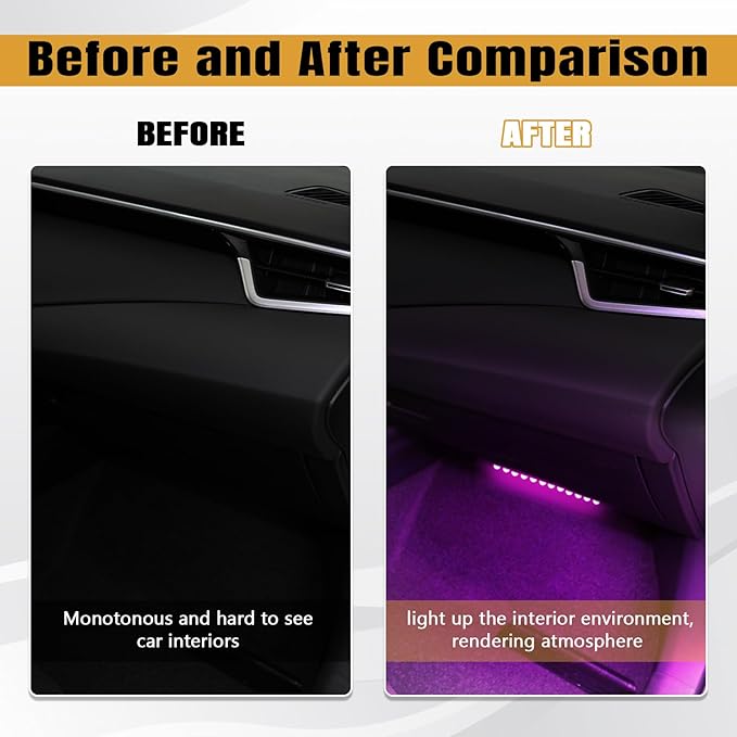 Wuyaoyao Car LED Strip Light, 12V 24 LED Vehicle Interior Atmosphere Lamps with Cigarette Lighter, Auto Under Dash Ambient Night Light, Universal Car Accessories (Pink Purple, Cigarette Lighter)