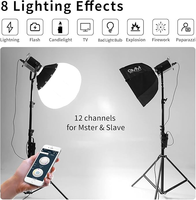 GVM 200W LED Video Light with Lantern Softbox, SD200D Photography Studio Lighting Kit with Bluetooth/DMX Control, 93000lux@0.5m 3200K-5600K Bi-Color Continuous Output Lighting for YouTube (SD200D)