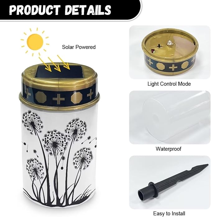 Light for Prayer Cemetery Solar Lights for Grave Cemetery Decor Candle Lamp Dandelion Grave Solar Lights Garden Cemetery Decor Memorial Gift