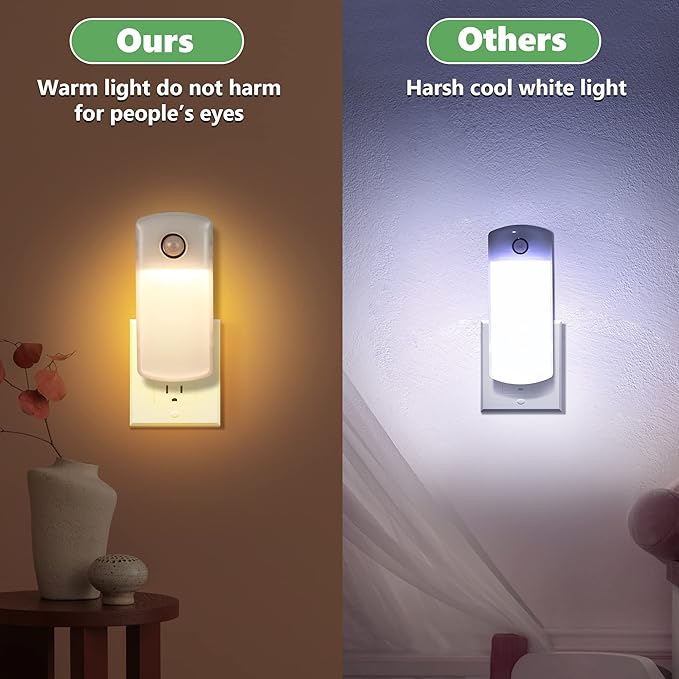 Enhon 4 Pack Emergency Power Failure Night Lights, Motion Sensor Night Light, Automatic Dusk to Dawn, Emergency Lights for Home, Bedrooms, Hallways, Black Outs, Rechargeable