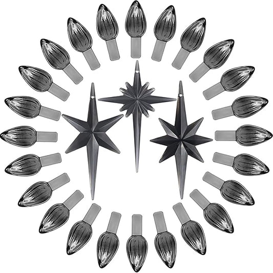 Ceramic Christmas Tree Replacement Lights Bulbs, Black Gray Medium Twist Plastics Pegs Ornaments for Ceramic Tree(87 Bulbs＆ 3 Topper Star)
