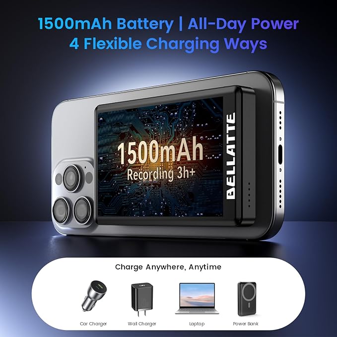 Vlog Selfie Monitor Screen for iPhone & Android, 4K 30fps Wireless Magnetic Back Camera Monitor for Vlog Live Stream TikTok YouTube, Audio Sync Built-in Speaker, Remote Control