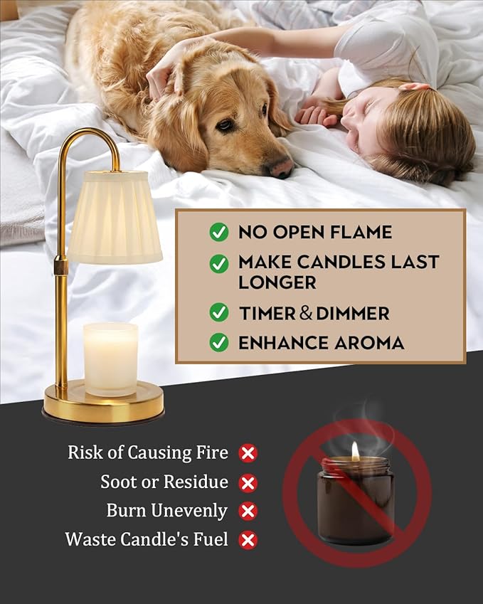 Modern Candle Warmer Lamp with Timer, Dimmable Candle Lamp Warmer, Fabric Candle Warmer, Men Women for Birthday Gifts, Height Adjustable Candle Light,Cozy Living Room Bedroom Home Decor