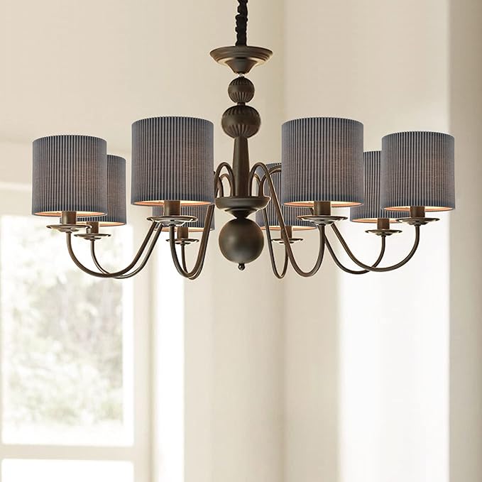 LAMPWELL KETTE Clip-on Chandelier Fabric Lamp Shades,Set of 6,Small Drum,5.4"×5.4"×H5.2",TC fabric,Handmade,Modern Trendy Decorative,ONLY FOR CANDLE BULB,Slate