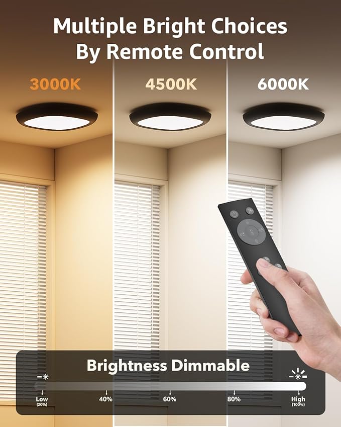 2 Pack Motion Sensor Rechargeable Ceiling Light with Remote, IP54 Waterproof 12000mAh Wireless Shower Light, Battery Operated Closet Light Sensored Indoor LED Overhead Lighting No Wiring for Garage