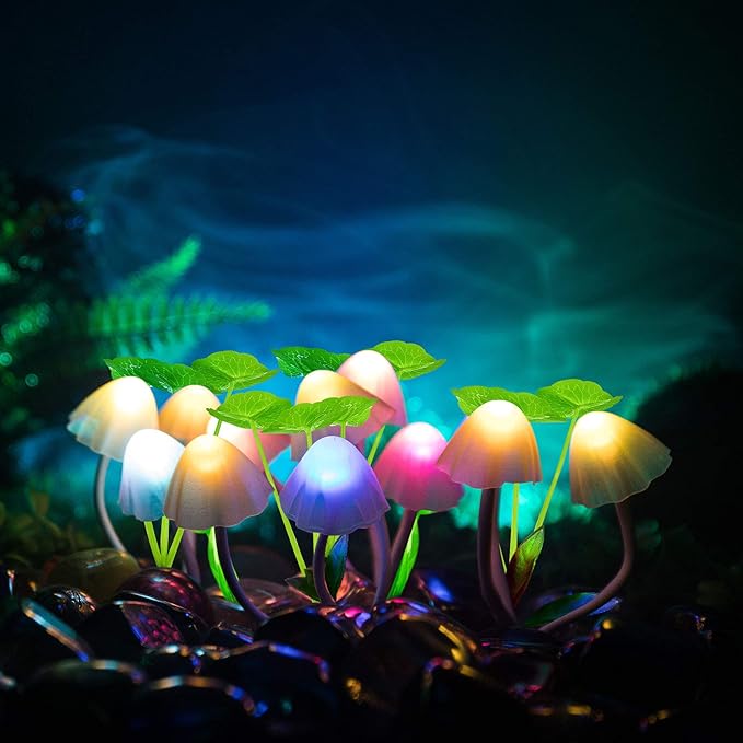 Mudder 4 Pcs Sensor Mushroom Night Lights LED Night Lights 7 Color Changing Plug-in Light Sensor Wall Lamp for Adults Bedroom, Bathroom, Christmas Party Gift(Lotus Leaf Style)