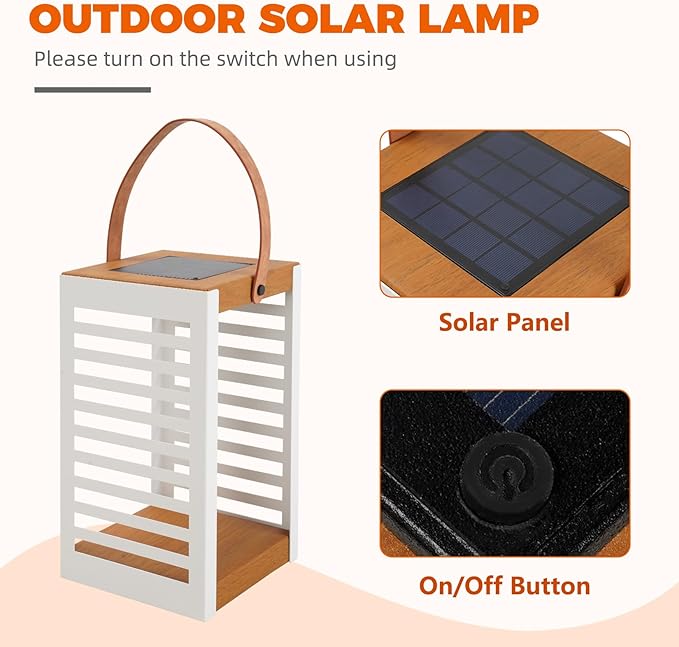 Solar Yard Outdoor Solar Lanterns, Solar Lamp Decorative Outdoor Water-Resistant Steel Table Decor with Handle for Patio, Yard, Porch, Small White