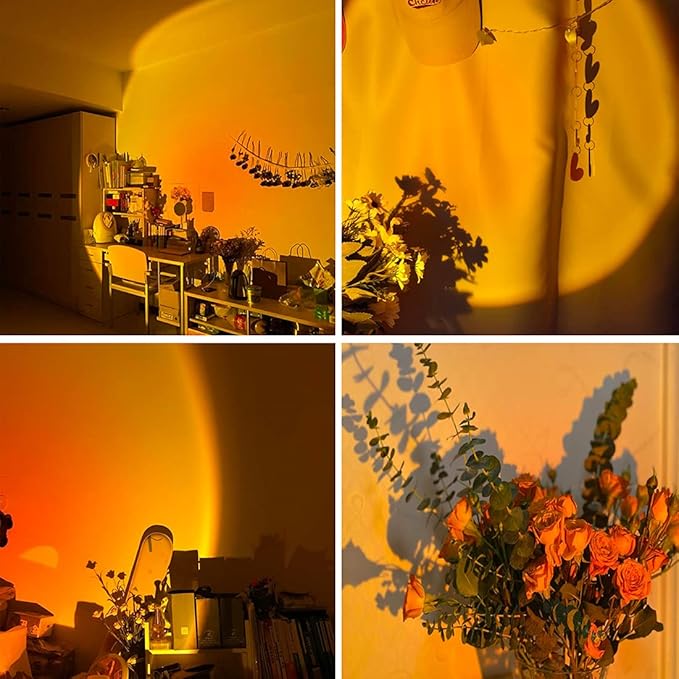 Sunset Lamp Projection, Sunset Night Light Rainbow Projector 180° 16 Color Changing 4 Modes, Vlog, Photography, Decorative, Party Decor, Gift for Women(16 Color) (Sunset red)