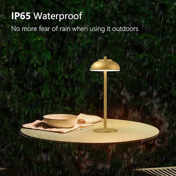 2 Pack Led Cordless Table Lamp: Modern Portable Desk Lamp for Indoor/Outdoor Use, 3 Color Dimming Rechargeable Battery Lights for Dining Room, Living Room, Patio, Camping(Gold)