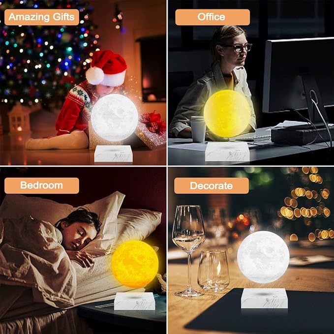 VGAzer Levitating Moon Lamp,Floating and Spinning in Air Freely with 3D Printing LED Moon Lamp 16 Colors Night Light for Unique Gifts,Room Decor (3 Colors)