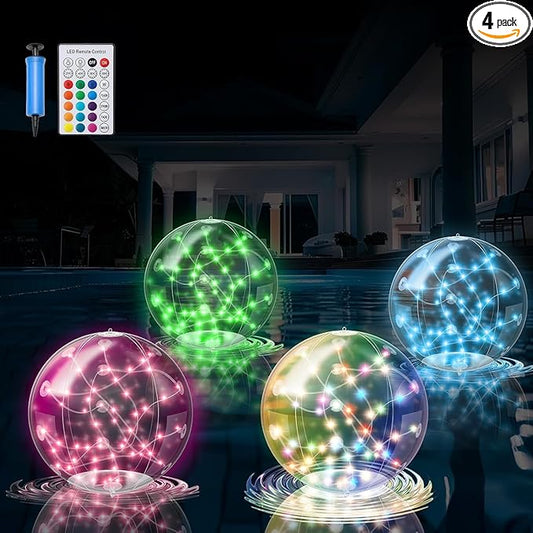 Solar Pool Lights Floating,Waterproof Magic LED Pool Decor with 7 Color Changing, Auto On/Off at Night,No Batteries Needed, Rechargeable for Outdoor Pools, Hot Tubs, Garden & Party Decor [4 Pack]