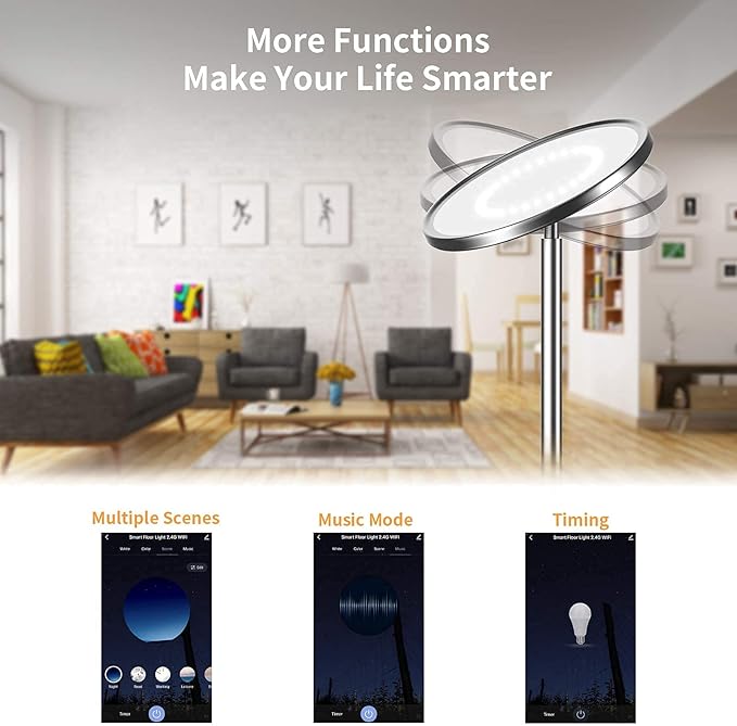 LEPOWER Floor Lamp, Bright Floor Lamp with 16 Million Color Choices, Touch Control&Compatible with Alexa, Goolge Home, Smart Control Dimmable Standing Lamp for Living Room, Bedroom, Office