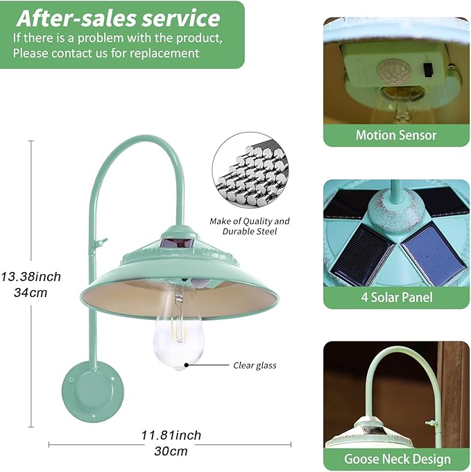 Solar Motion Sensor Lights Outdoor - Waterproof Wireless with Motion Sensor, Solar Barn Lights Outdoor Rustic Sconce Lights for Patio Yard Garage Chicken Coop & Shed Farmhouse（Mint Green）