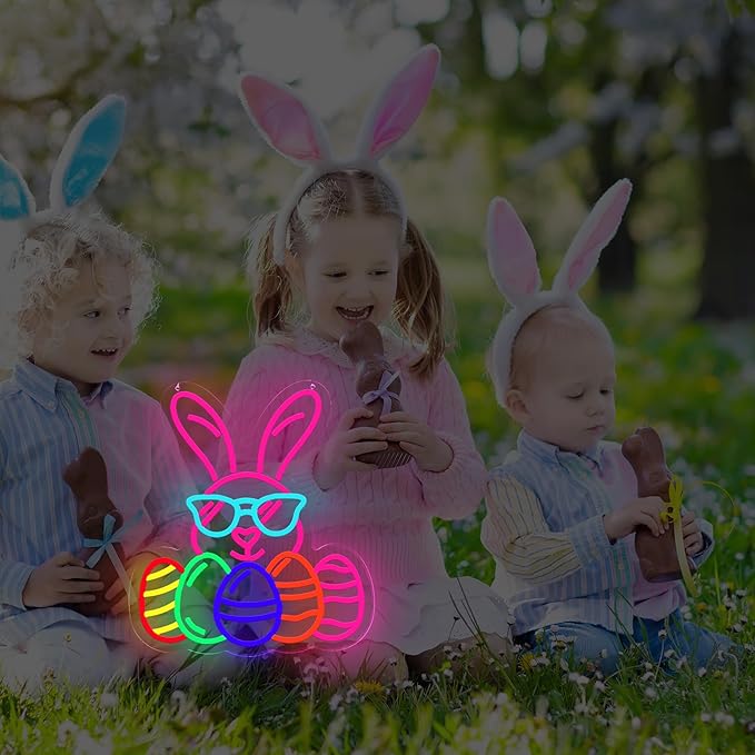 Easter Bunny Neon Signs for Wall Decor, LED Rabbit Egg Neon Light Signs, Gifts for Church, Kids Room Wall Decor Easter Decorations