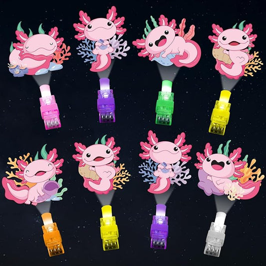 36Pcs Axolotl Themed LED Finger Lights Axolotl Party Favors Glow in the Dark Light Up Finger Lights Cartoon Animals Themed Toys Bulk for Axolotls Party Favors Birthday Gift