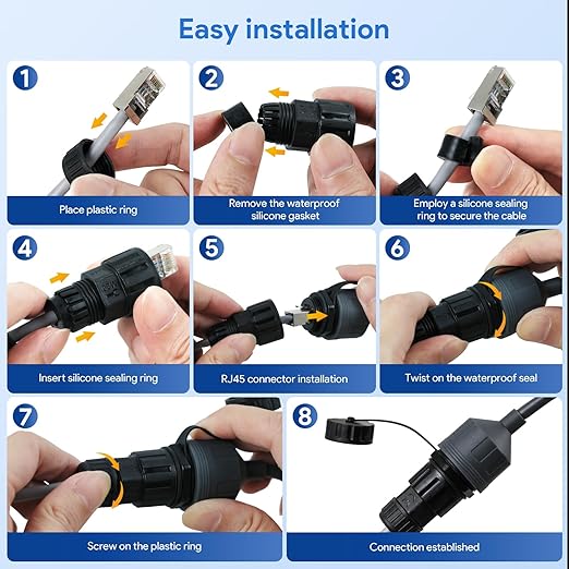 QUIDDITY Starlink Ethernet Adapter, Starlink Mini Ethernet Adapter for Starlink Gen 3/Mini Dishy IP68 Water-resistant Starlink Extension Cable to RJ45 Female Connectors Coupler for SPX V3 Dish(1 Pack)