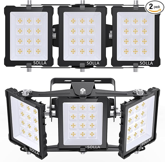 150W 2024 Plus New Upgraded LED Outdoor Flood Light, 15000LM 6000K Daylight White IP66 Waterproof, Stadium Lights, 3 Heads Outdoor Floodlight Security Lights for Yards, Patios, Street (2 Pack)