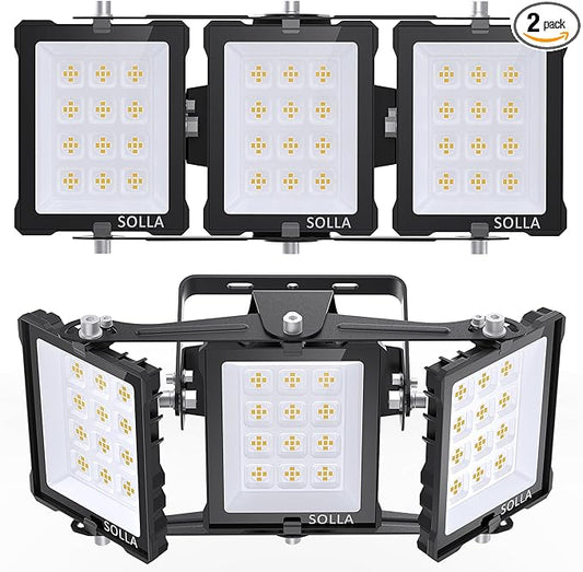 150W 2024 Plus New Upgraded LED Outdoor Flood Light, 15000LM 6000K Daylight White IP66 Waterproof, Stadium Lights, 3 Heads Outdoor Floodlight Security Lights for Yards, Patios, Street (2 Pack)